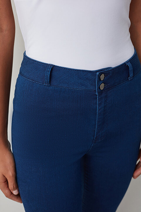 Denim Mavi Pantolon Görünümlü Tayt - 3