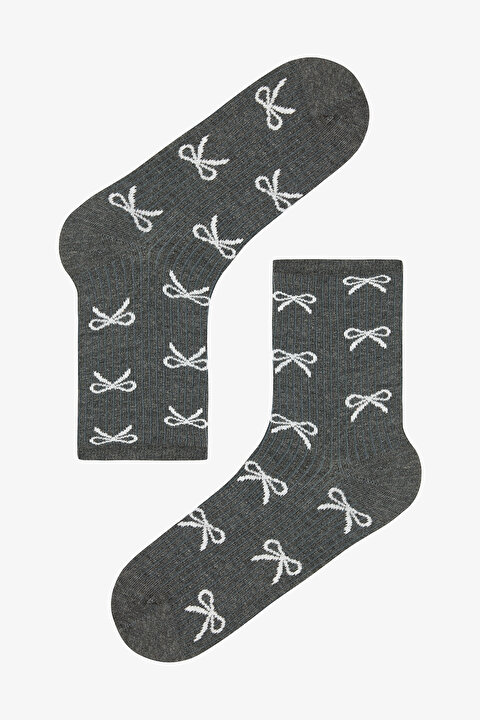 5 Çift Pamuklu Kurdele Desenli Soket Çorap - 3