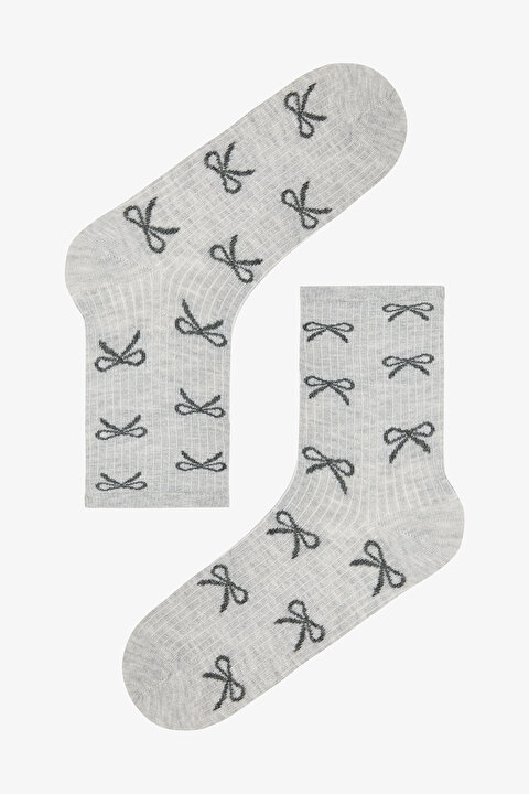 5 Çift Pamuklu Kurdele Desenli Soket Çorap - 4
