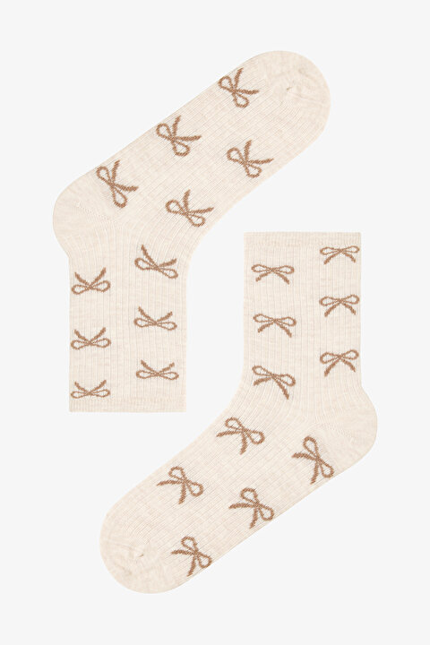 5 Çift Pamuklu Kurdele Desenli Soket Çorap - 5