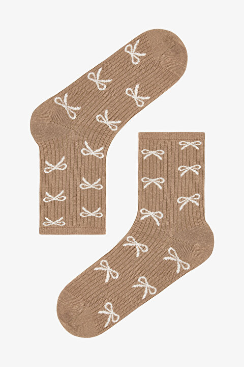 5 Çift Pamuklu Kurdele Desenli Soket Çorap - 6