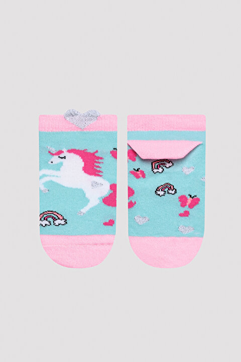 Kız Çocuk Unicorn Kalpli Çok Renkli 3lü Patik Çorap - 3