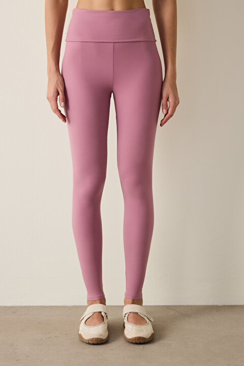Pink High Waist Foldable Leggings - 4