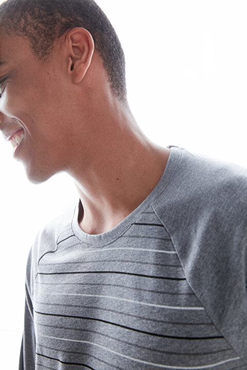 Grey Striped Pijama Takım - 5