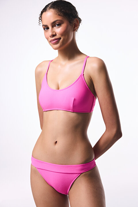Pembe Düz Çıkarılabilir Kaplı Bikini Üstü - 4