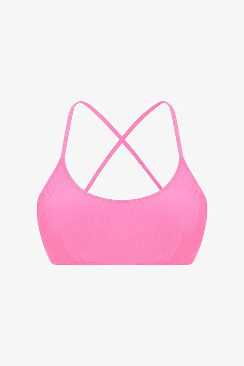 Pembe Düz Çıkarılabilir Kaplı Bikini Üstü - 5