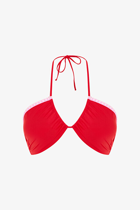 Kırmızı Marbella Halter Yaka Bandeau Bikini Üstü - 6