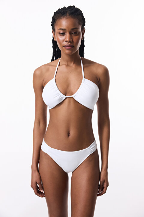 Beyaz Reverse V Kesim Çıkarılabilir Kaplı Bikini Üstü - 5