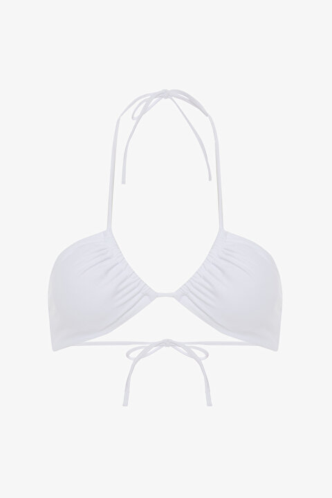 Beyaz Reverse V Kesim Çıkarılabilir Kaplı Bikini Üstü - 6