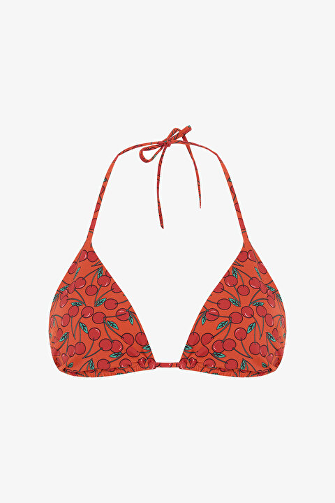 Chery Minimal Kesim Kiraz Desenli Üçgen Bikini Üstü - 6