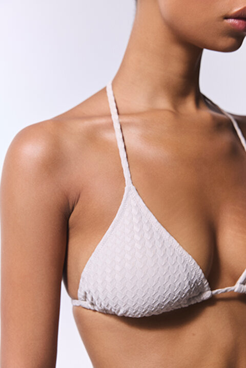 Taş Rengi Boncuklu Alice Üçgen Bikini Üstü - 3