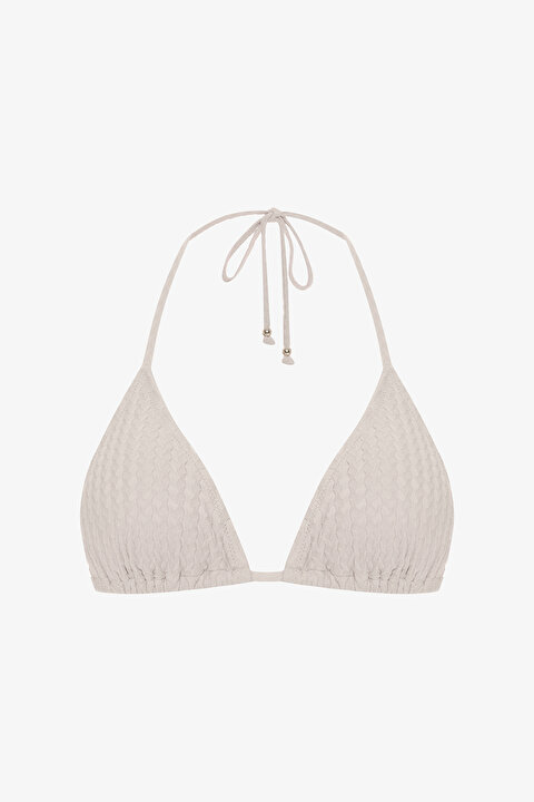 Taş Rengi Boncuklu Alice Üçgen Bikini Üstü - 4