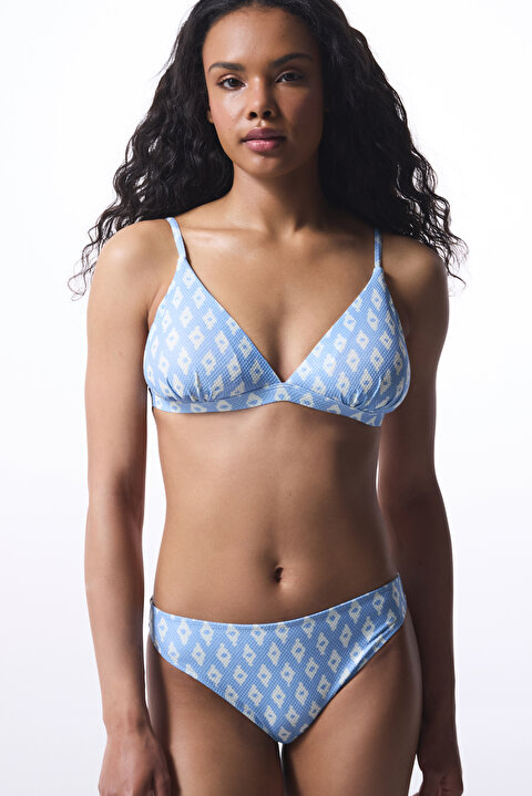 Geometrik Desenli Parlak  Üçgen Bikini Üstü - 4