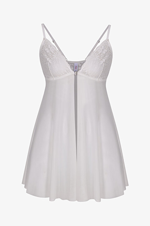Kırık Beyaz Front Opening Babydoll PLAXTV7226IY-B32 - Beyaz - Penti