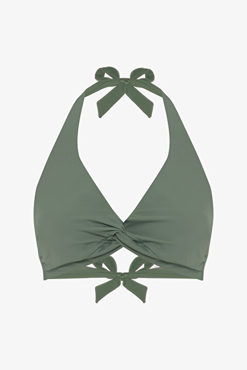 Yeşil New Balenli Üçgen Twist Bikini Üstü - 5