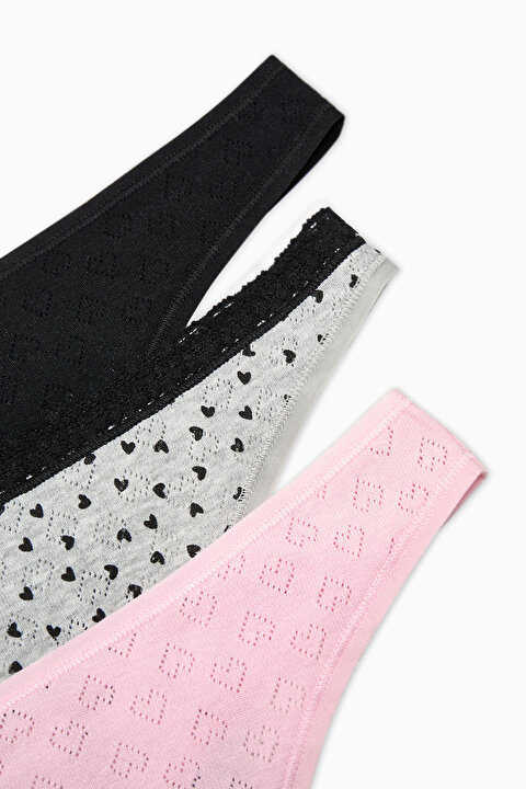 Sweet Heart Cotton 3in1 Multi Colour Pointel Thong - 9