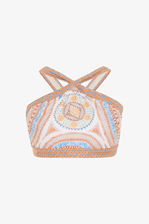 Della Etnik Desen Halter Yaka Bikini Üstü - 6