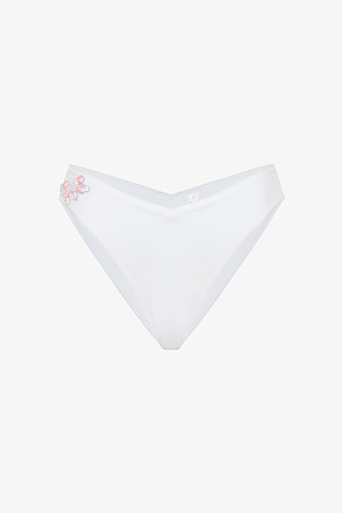 Beyaz Pearl Boncuklu V Kesim Bikini Altı - Gamze Erçel Koleksiyonu - 6