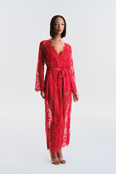Pirra Lace Kırmızı Sabahlık - Privee Koleksiyonu PLJC2YGN25IY-ALM