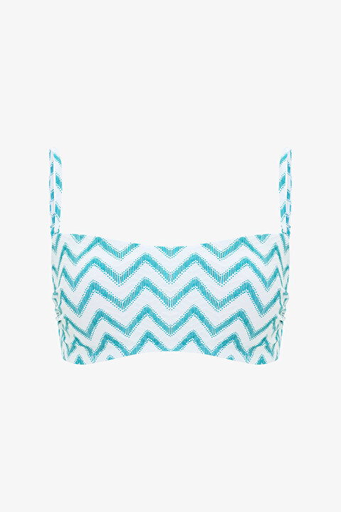 Yeşil Zigzag Straplez Balenli Bikini Üstü - 7