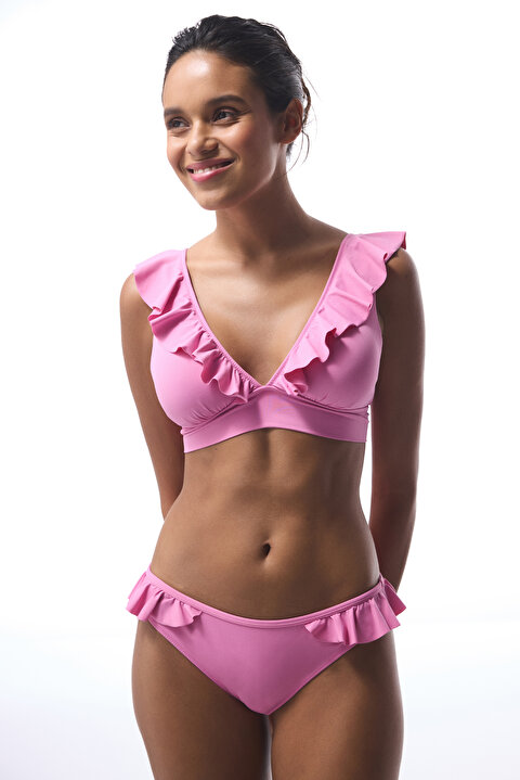 Pembe Begonia Fırfırlı Bikini Üstü - 7