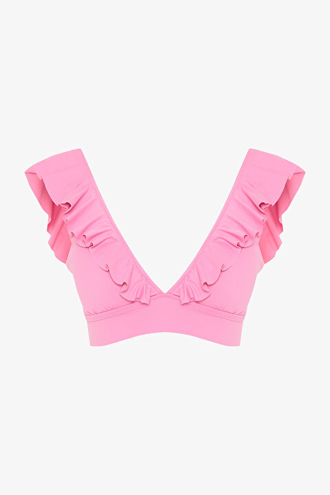 Pembe Begonia Fırfırlı Bikini Üstü - 8