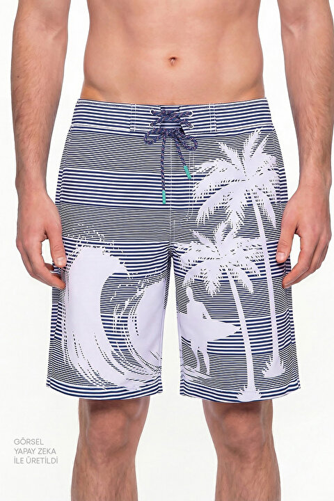 Erkek Lacivert Surf Revival Çizgili Şort PLNEBV0K26IY-NV3
