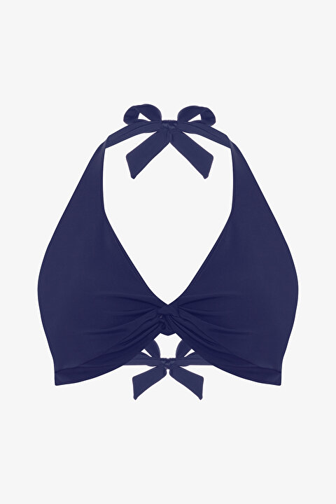 Lacivert New Üçgen Balenli Twist Bikini Üstü - 9