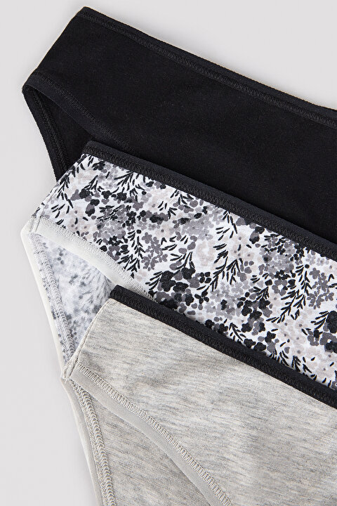 Dark Floral 3lü Çok Renkli Slip Külot - 5