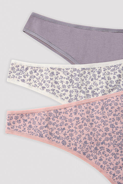Soft Floral Shadow Çok Renkli 3 lü Brazilian Külot - 5