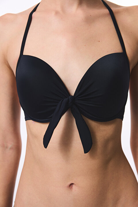 Siyah Cup Push Up Balenli Bikini Üstü - 3