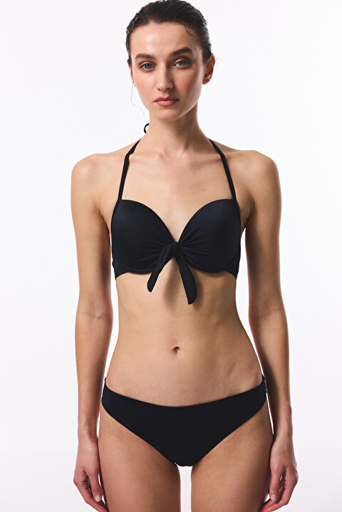 Siyah Cup Push Up Balenli Bikini Üstü - 4