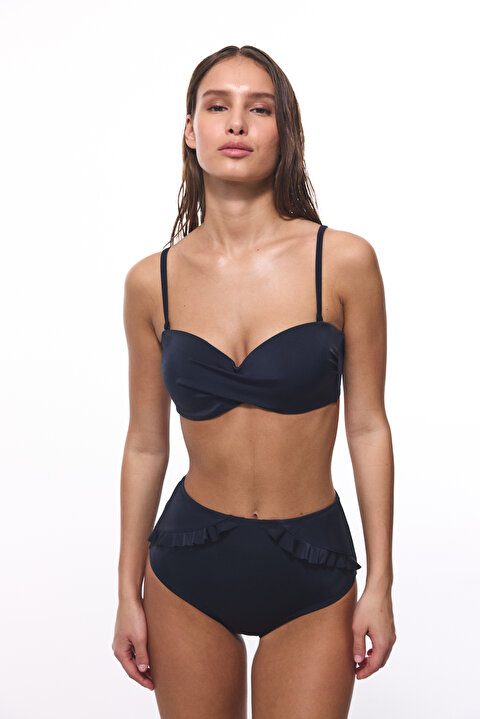 Siyah New High Ruffle Yüksek Bel Bikini Altı - 4