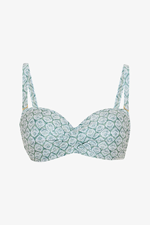 Yeşil Geometrik Desenli Balconette Bikini Üstü - 5