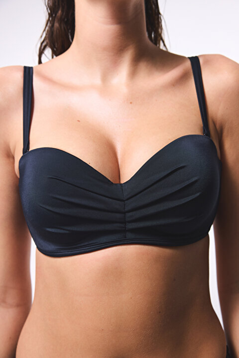 Siyah Lotus Çizgili Toparlayıcı Balenli Balconette Bikini Üstü - 3