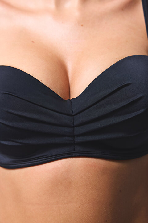 Siyah Lotus Çizgili Toparlayıcı Balenli Balconette Bikini Üstü - 4
