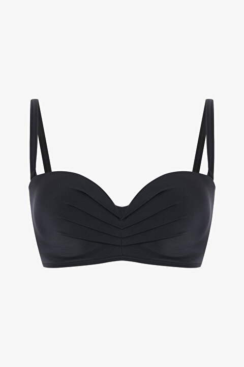 Siyah Lotus Çizgili Toparlayıcı Balenli Balconette Bikini Üstü - 6