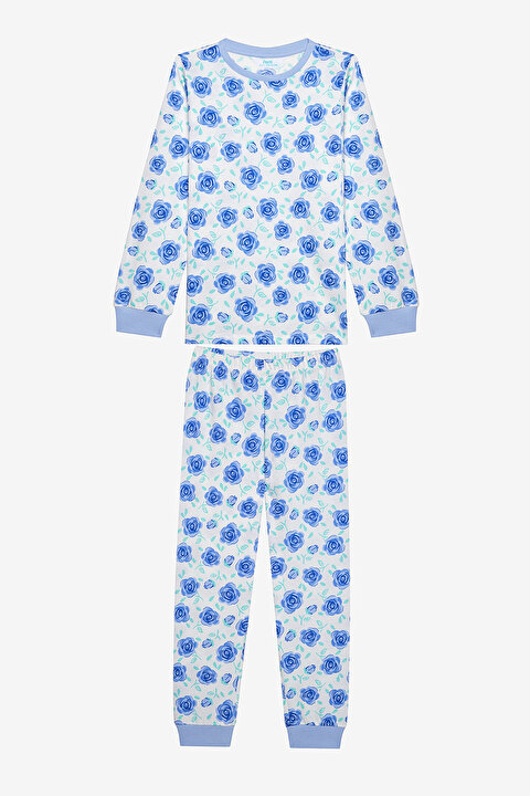 Girls Blue Roses 2in1 Multi Colour PJ Set - 5