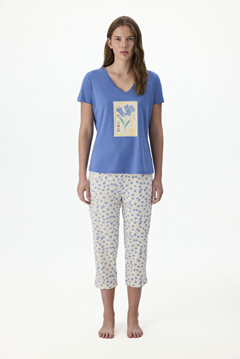 Flower Time Kısa Kollu Kapri Pijama Takımı PN6HC39M26SK-MIX - Çok