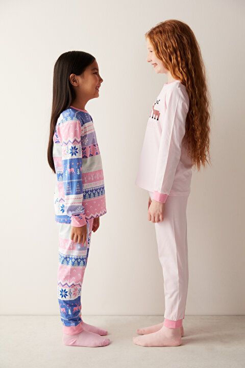 Kız Çocuk Kış Temalı Pamuklu Kahverengi 2li Pijama Takımı - 3