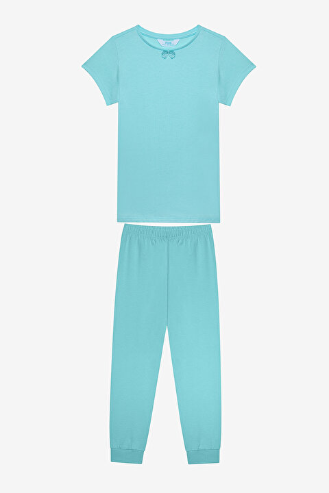 Kız Çocuk Bow 2li Çok Renkli Pamuklu Pijama Takımı - 5