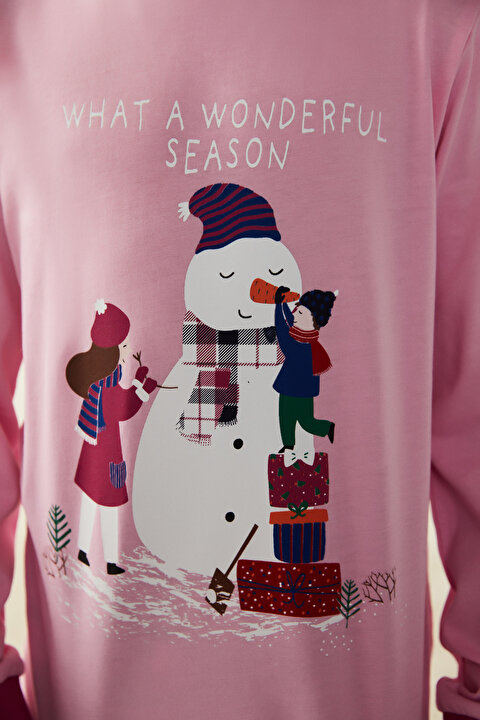 Çok Renkli Kız Çocuk Kış Temalı 2li Pijama Takımı - 6