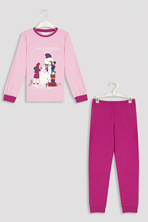 Çok Renkli Kız Çocuk Kış Temalı 2li Pijama Takımı - 9
