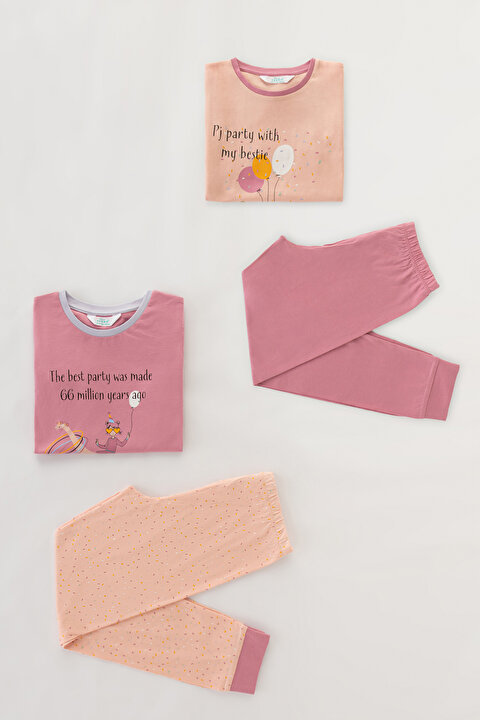 Kız Çocuk Dino Party 4lü Pijama Takımı - 6