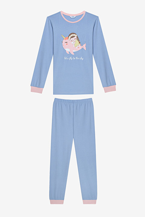 Pamuklu Kız Çocuk Sky 2li Çok Renkli Pijama Takımı - 5