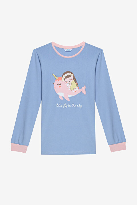 Pamuklu Kız Çocuk Sky 2li Çok Renkli Pijama Takımı - 6