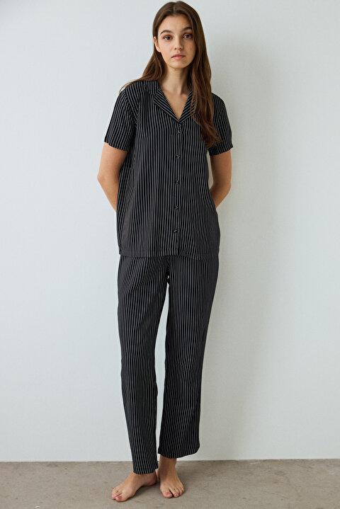Kinema stripe pajamas shirt S Kinema】ombre check pajamas shirts