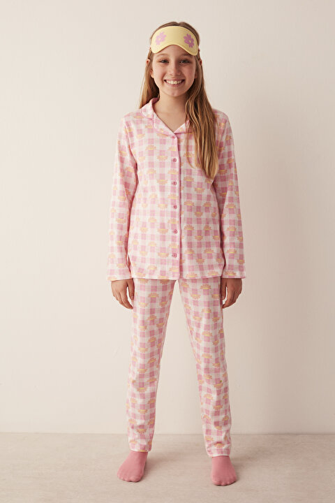 Kız Çocuk Pink Daisy 2Li Gömlek Pijama Takımı - 5