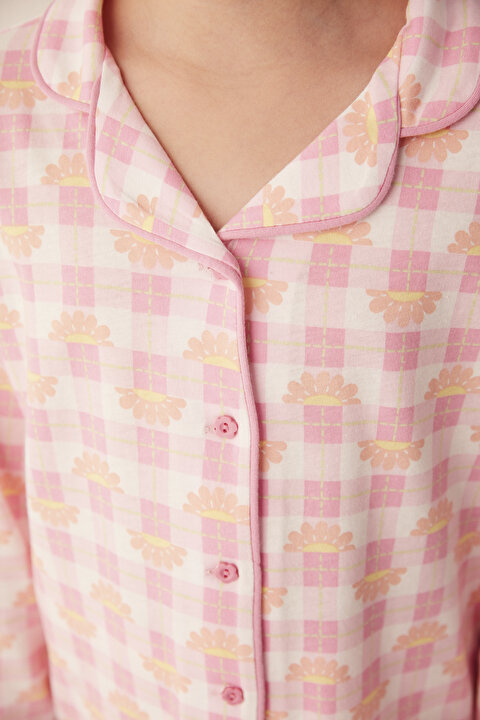Kız Çocuk Pink Daisy 2Li Gömlek Pijama Takımı - 6