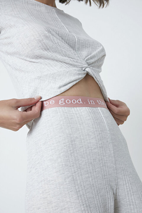 Açık Gri Melange Rib Pantolon - 3